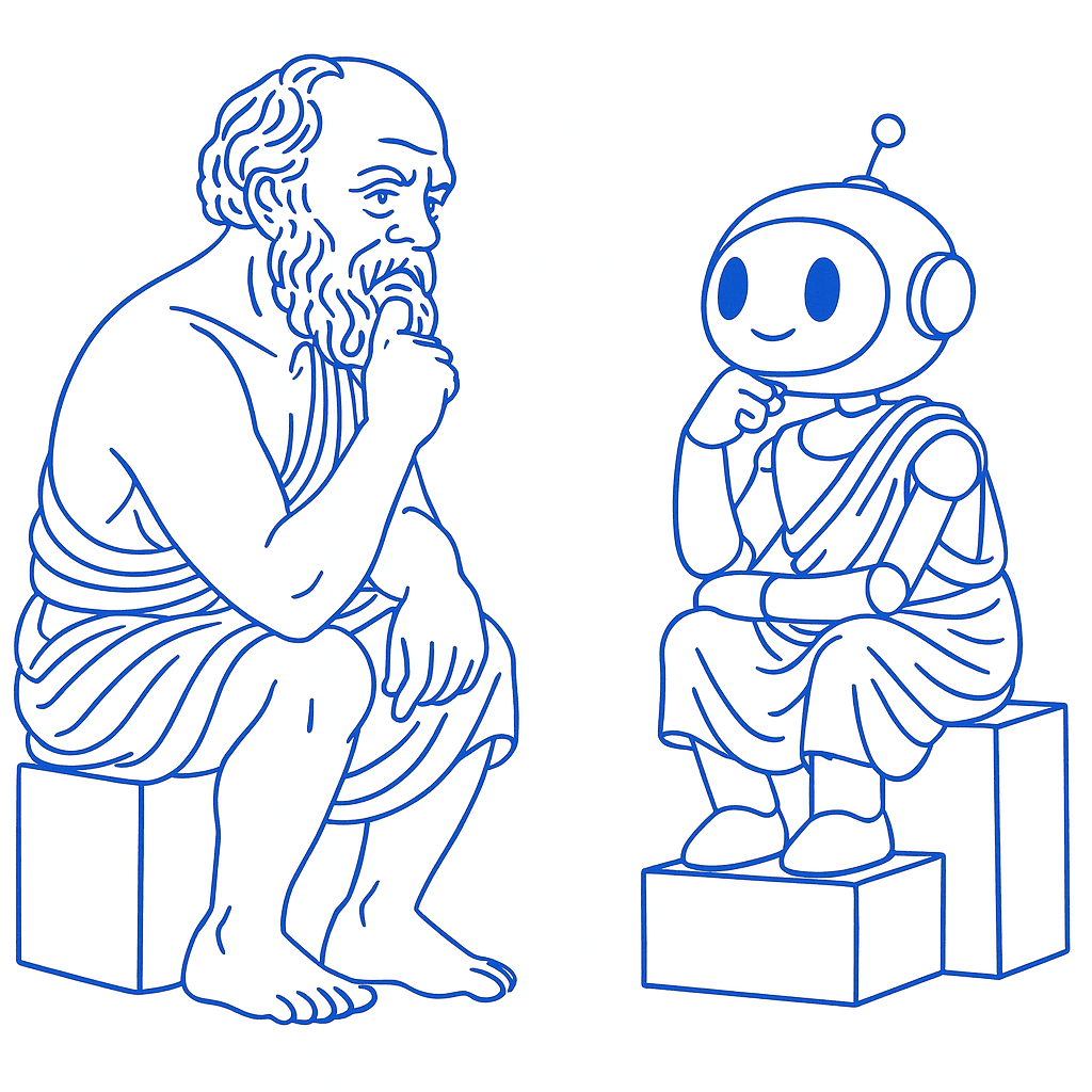 Socrates and Robot in contemplative dialogue